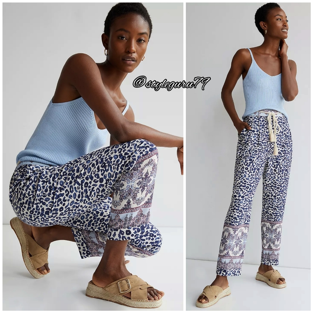 NWT, Anthropologie, Tasseled Tapered Pants in Navy